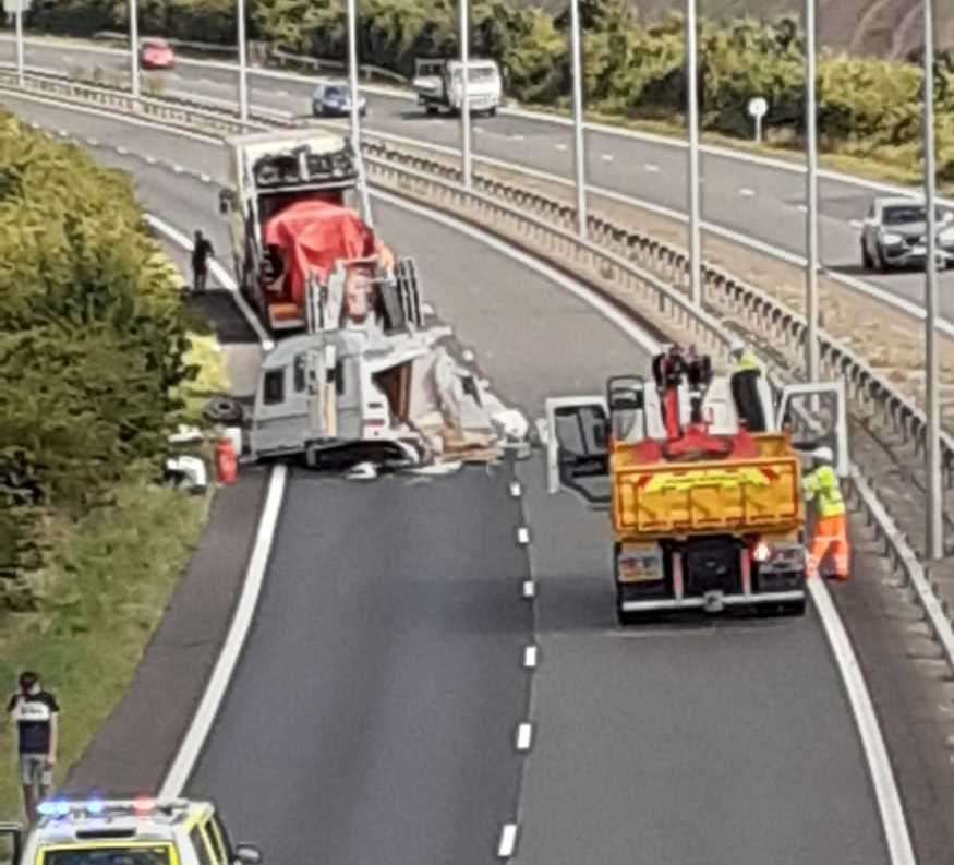 A caravan was destroyed in a crash on the Thanet Way near Whitstable. Picture: Catherine Whittall