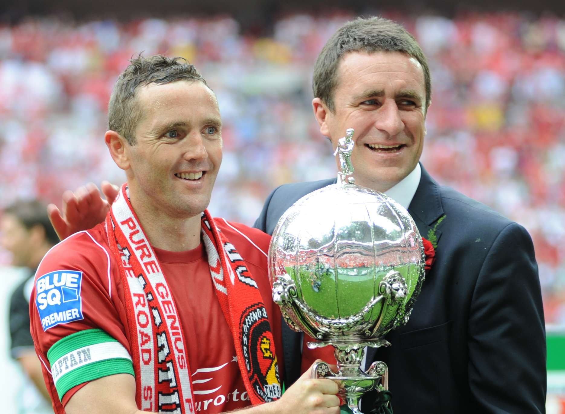 Paul McCarthy with Liam Daish after Ebbsfleet's FA Trophy win Picture: Matthew Walker