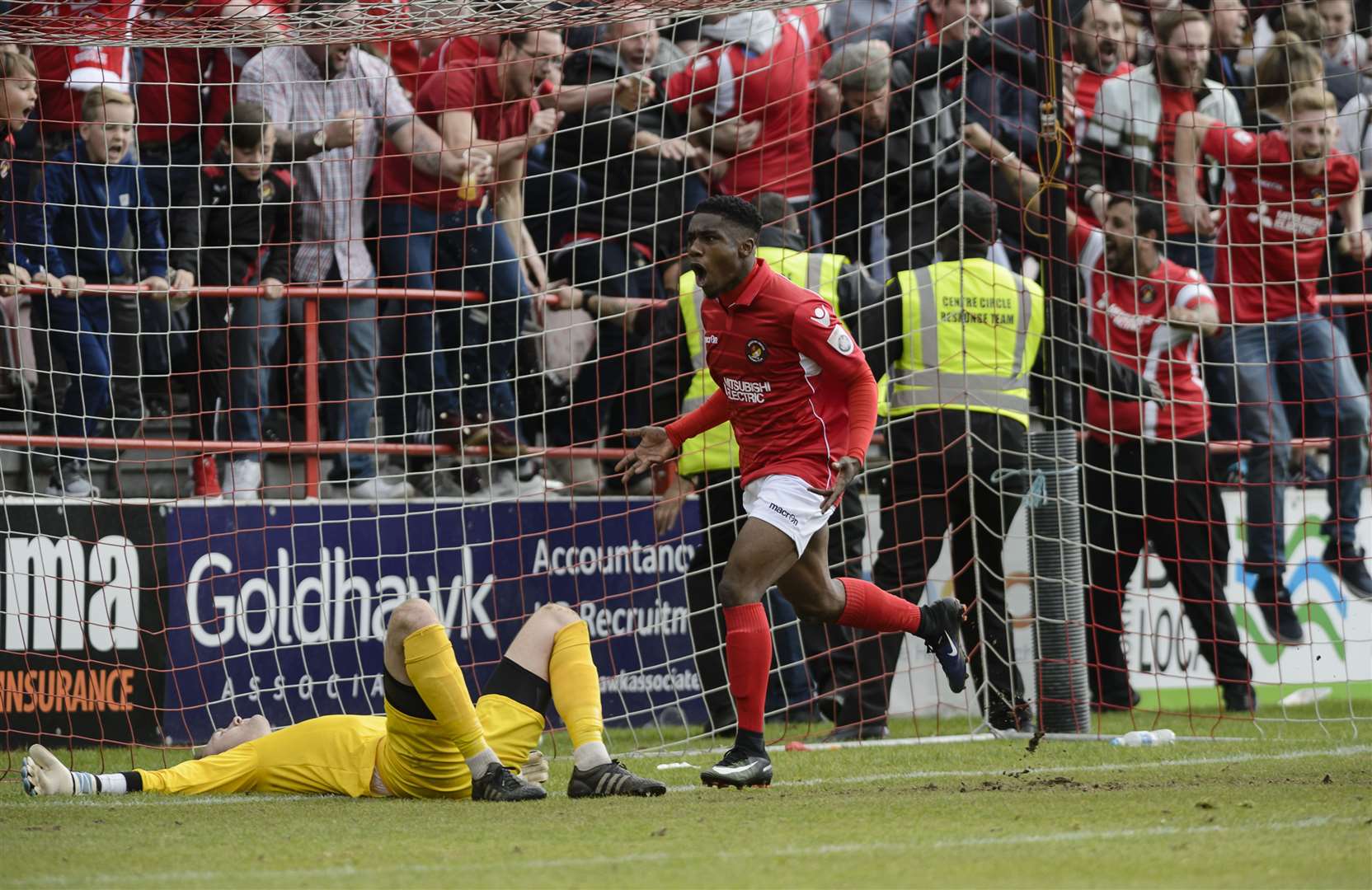 Darren McQueen scores Ebbsfleet's winner in the 2017 play-off final Picture: Andy Payton