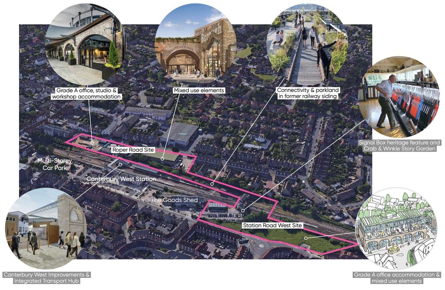 A masterplan of the new business innovation centre surrounding Canterbury West