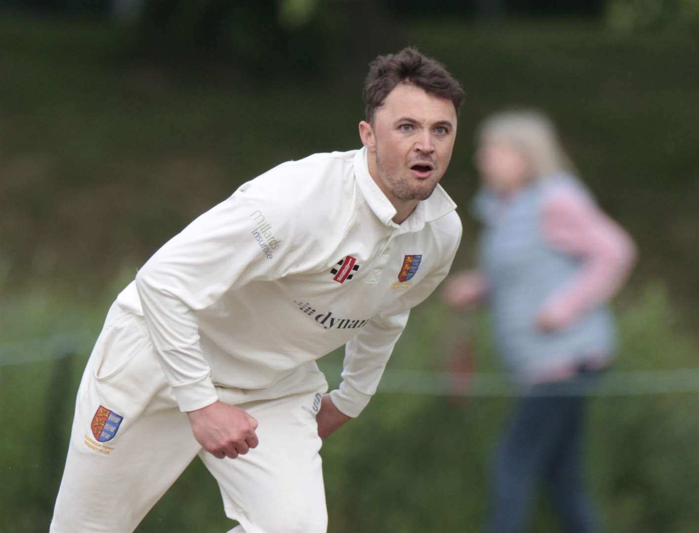 Rory Smith bowling for Sandwich. Picture: Gary Restall