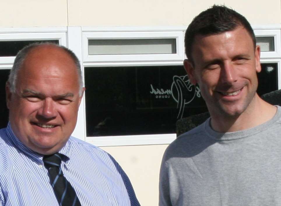 Steve Churcher, left, with Tonbridge Angels manager Steve McKimm Picture: David Couldridge