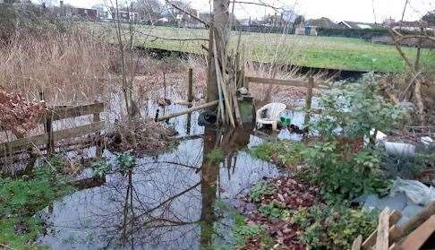 Richard Crooks' flooded garden in New Romney earlier this year