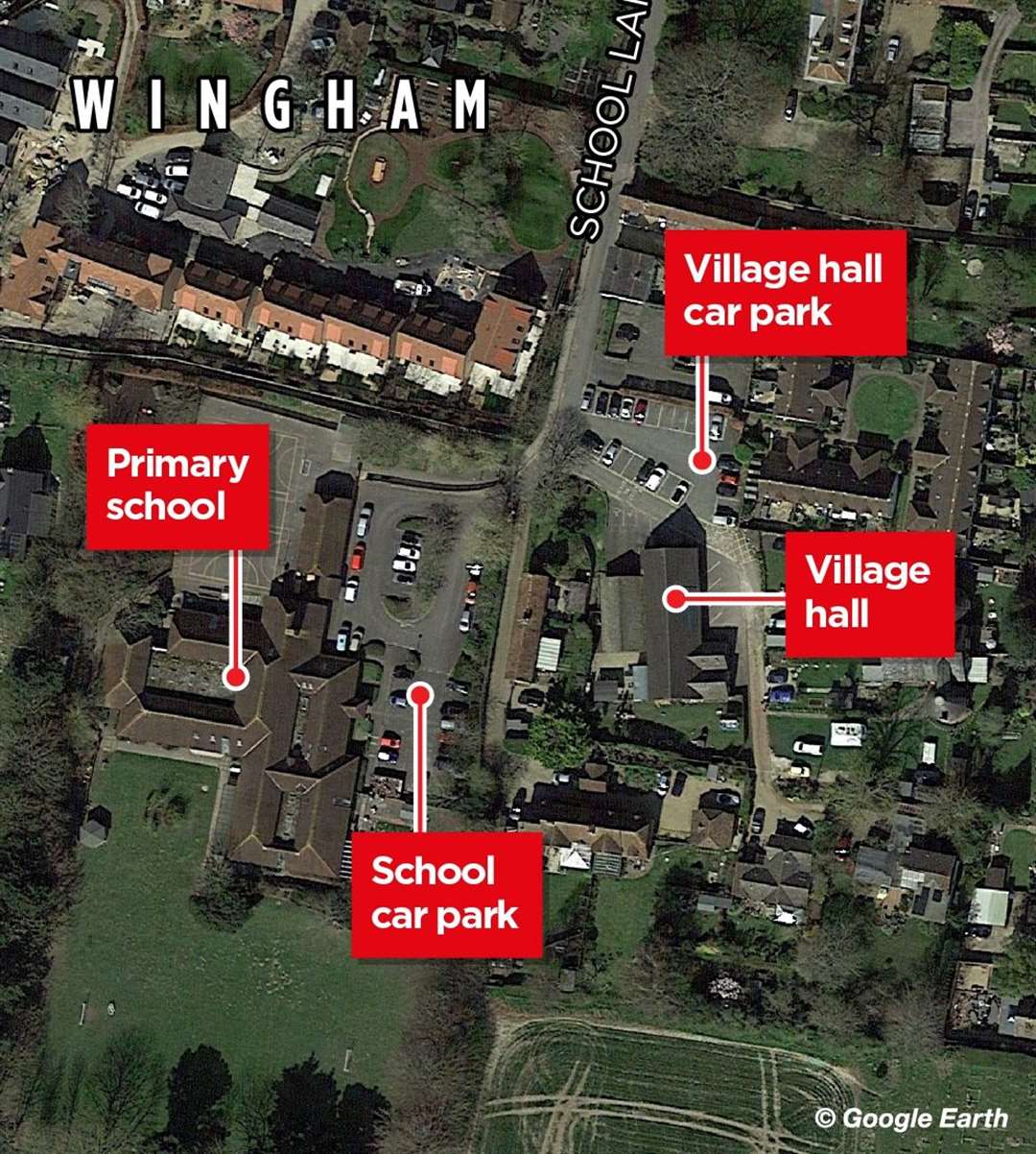 The proximity of the school to the village hall and its car park in Wingham