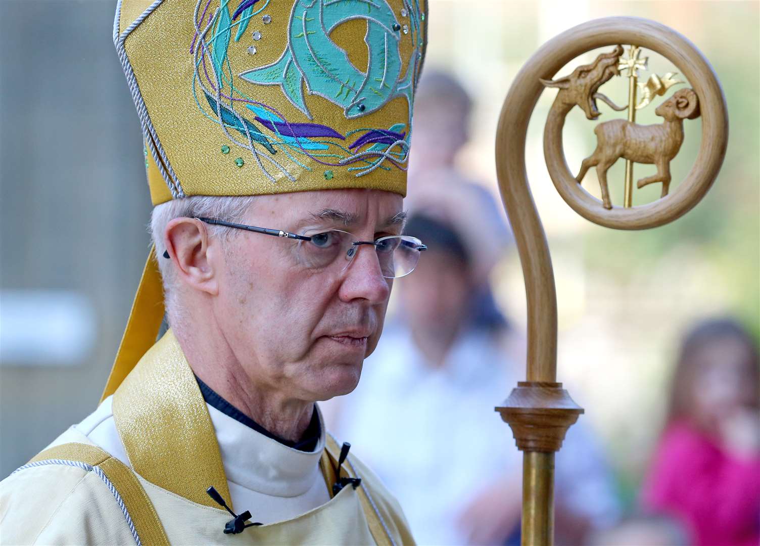 The Archbishop of Canterbury Justin Welby arrives for the Sung Eucharist Easter service at Canterbury Cathedral in Kent (Gareth Fuller/PA)