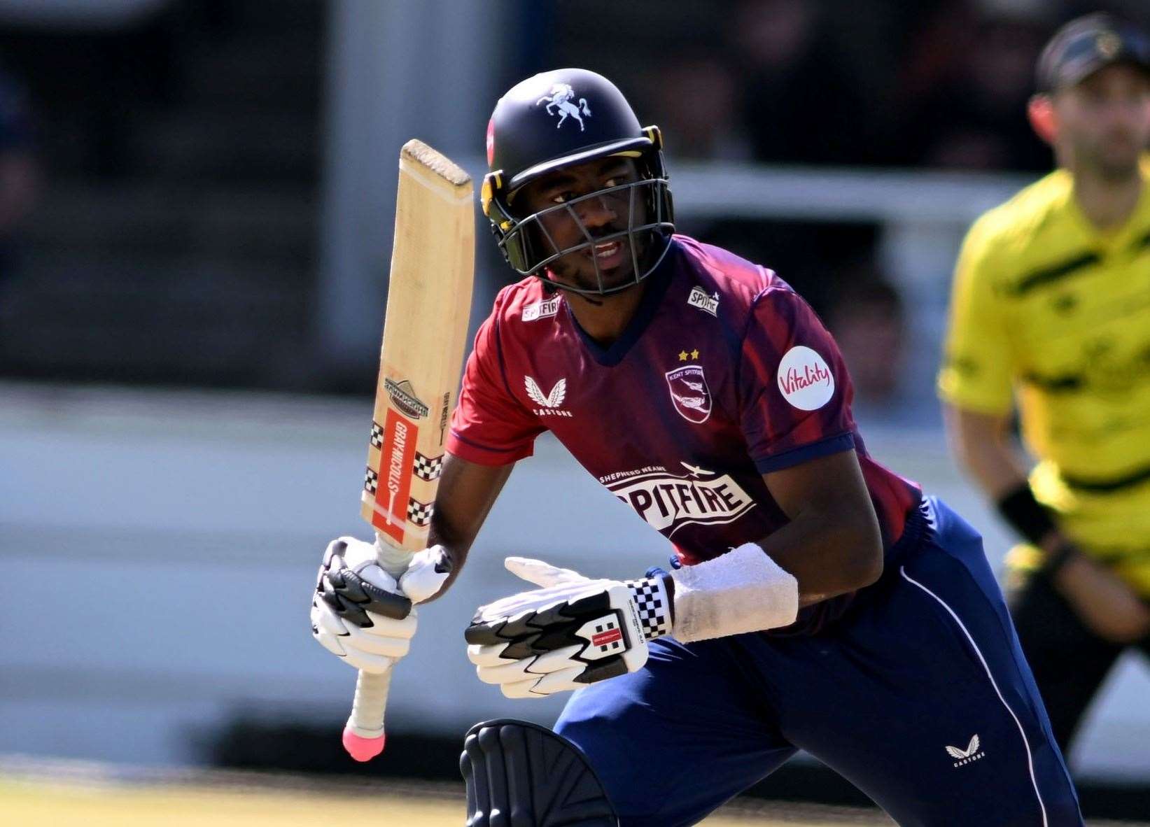 Tawanda Muyeye - could not open Kent’s second innings after being off the field during Warwickshire’s first injury due a knee injury. Picture: Barry Goodwin