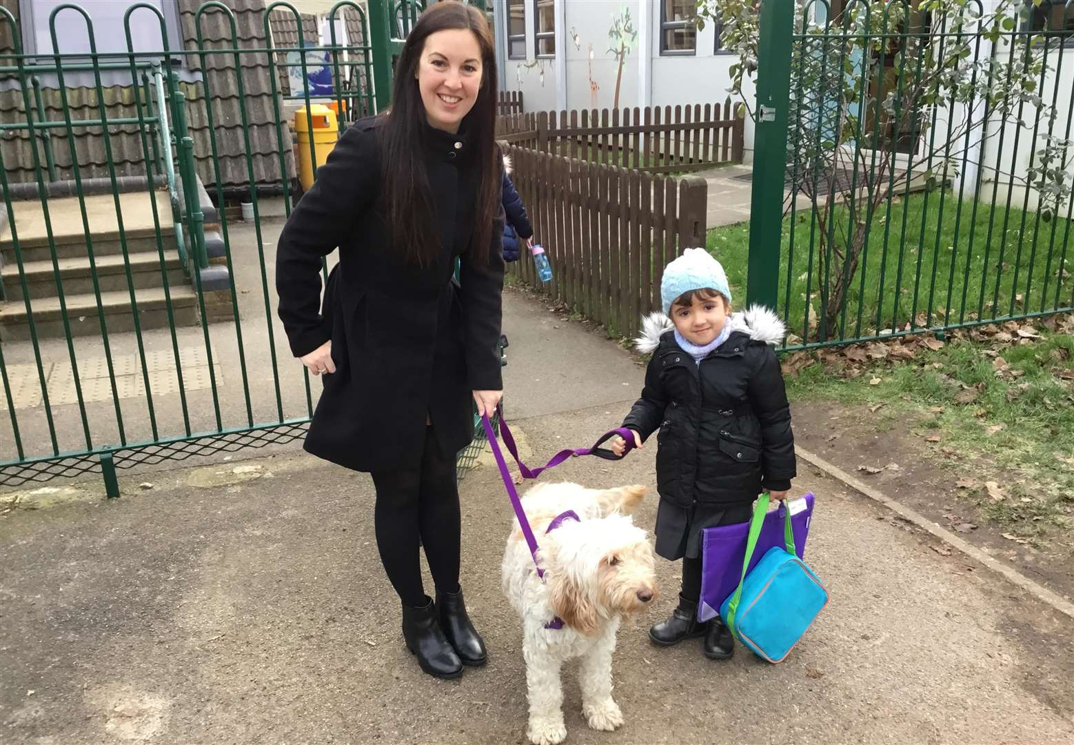 Teacher Gemma Bond and Amelia, 4, greet Whitby