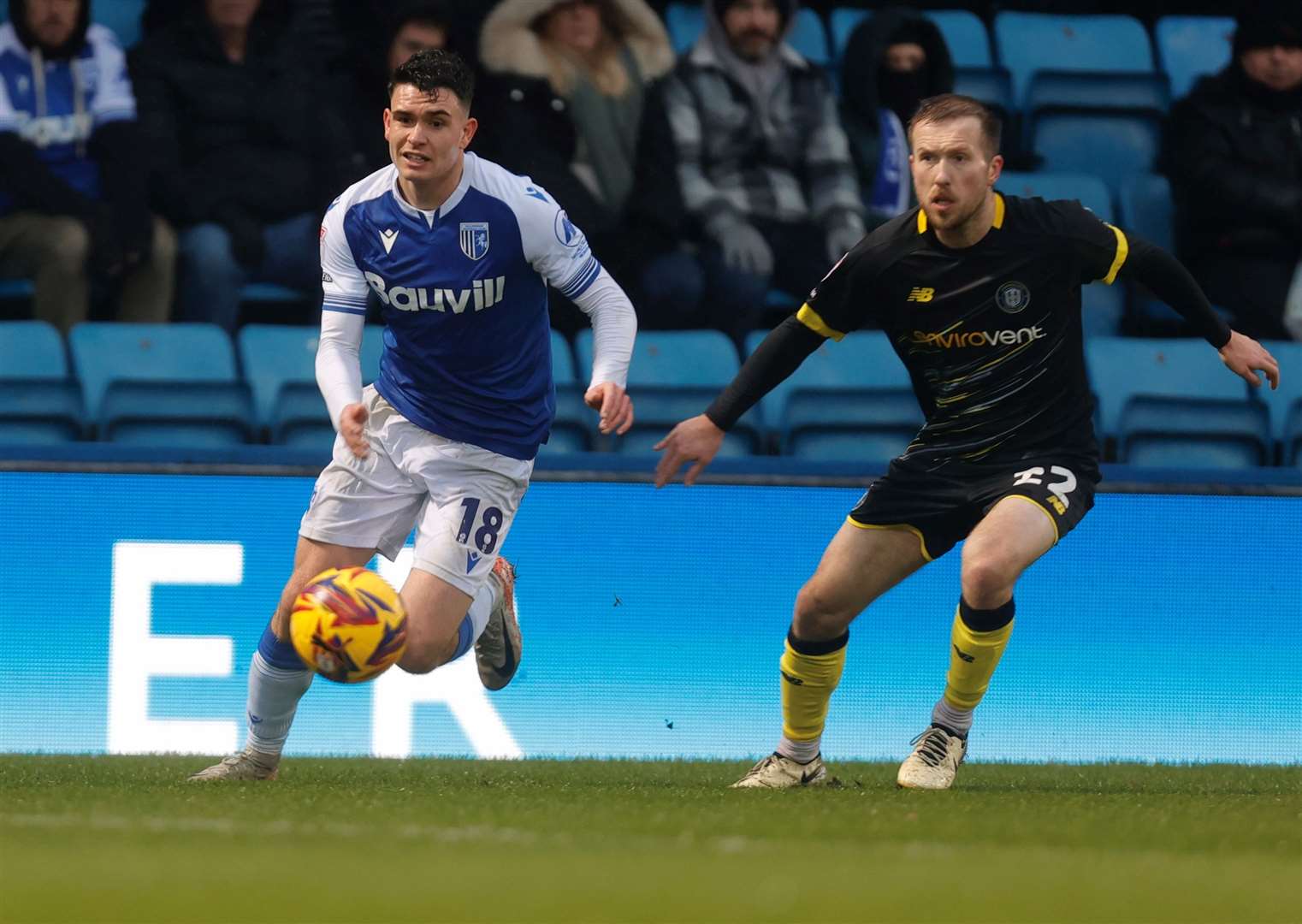 Marcus Wyllie on the attack for Gillingham against Harrogate Picture: @KPI_Julian