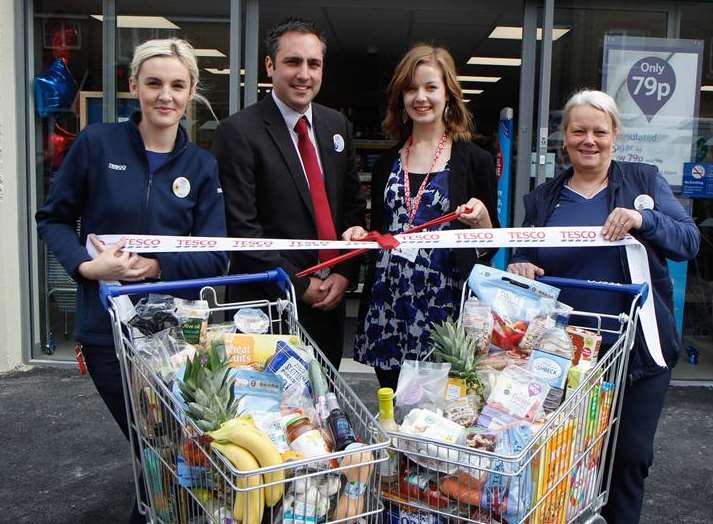 Grace Baacke, customer assistant, Jason Butterfield, manager, Hannah Shotton, from Demelza, and Dawn Donnelley, cash administrator