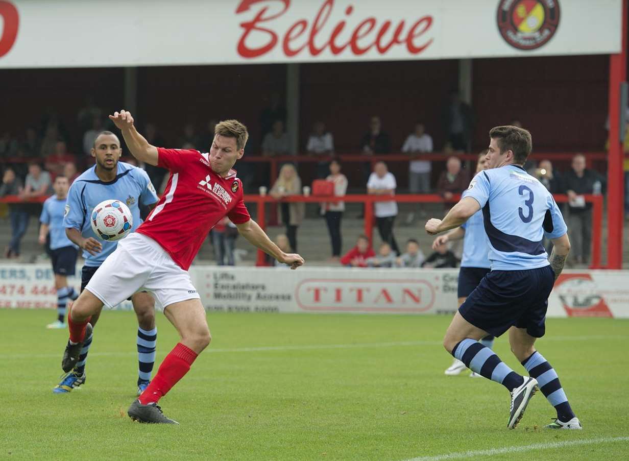 Charlie Sheringham scores for Ebbsfleet against St Albans in September 2014 Picture: Andy Payton