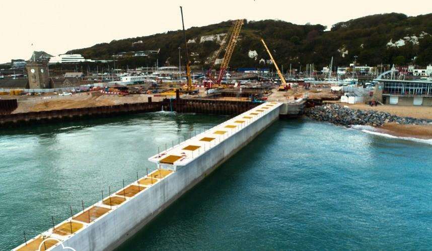 Units been assembled in situ along the Marina Pier piles (image provided by CloudCam UAV). (1653957)