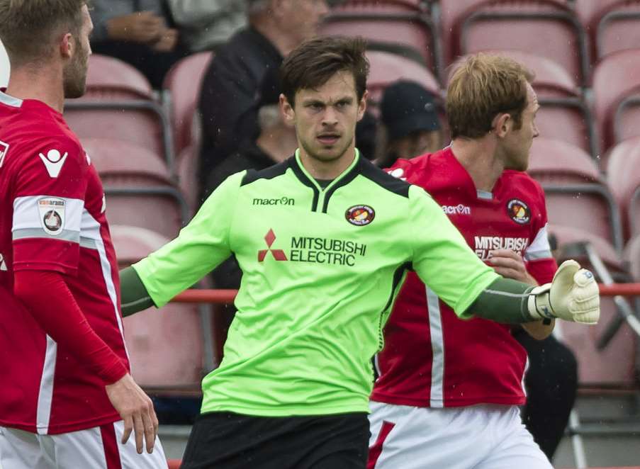 Ebbsfleet keeper Brandon Hall has already saved two penalties this season Picture: Andy Payton