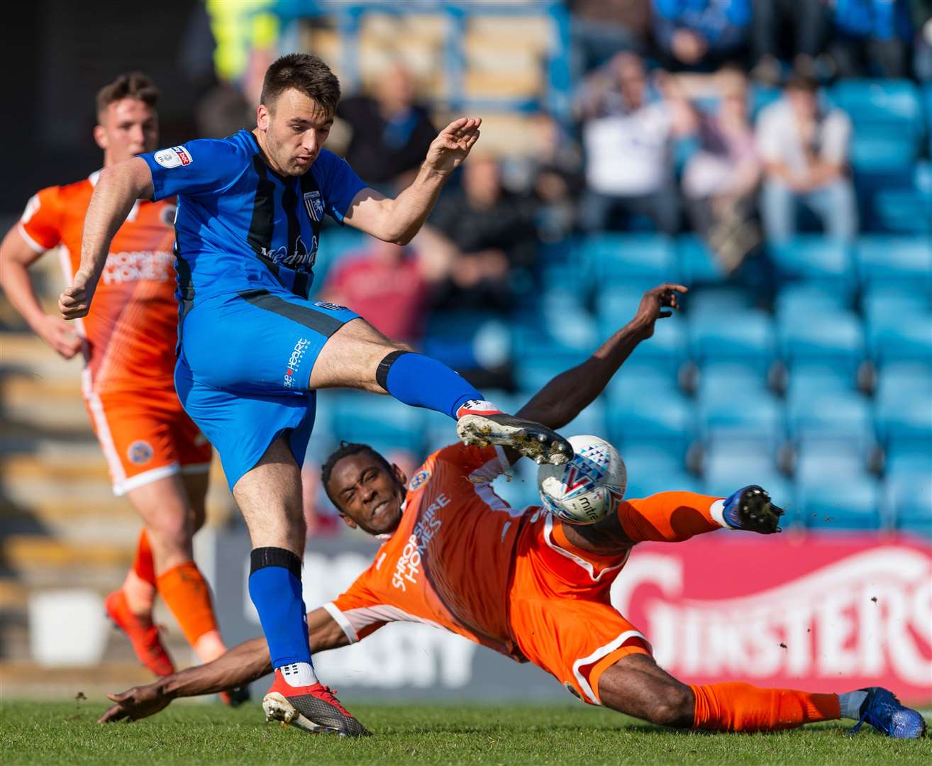 Josh Rees goes for goal against Shrewsbury Picture: Ady Kerry