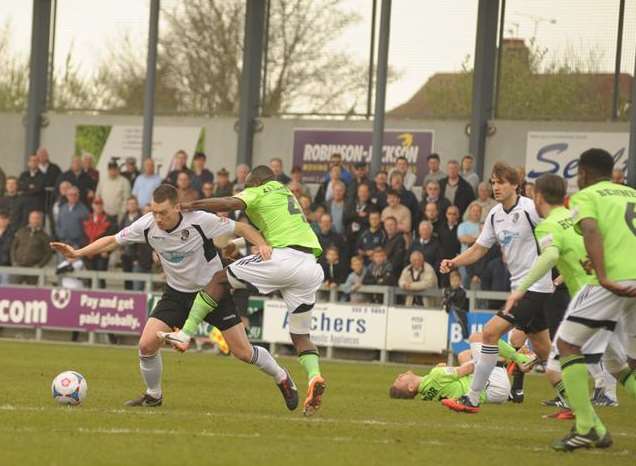 Dartford's Max Cornhill gets stuck in Picture: Steve Crispe