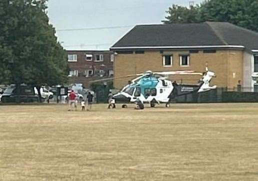 An air ambulance landed near London Road in Swanscombe after the incident on Wednesday. Picture: Cat Obanya