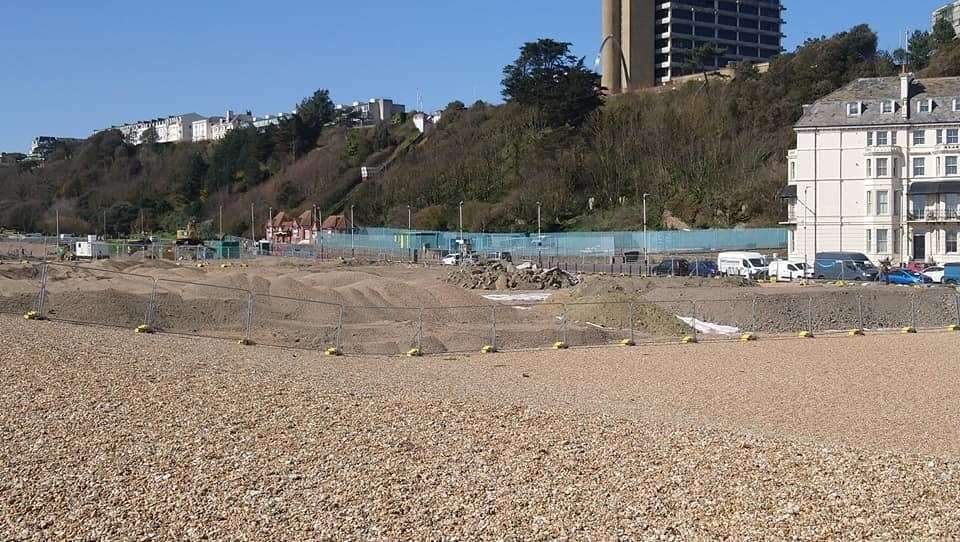 Work continues on Folkestone seafront, near the Leas Lift, for the multi-million pound development. Picture: Juliette Joyce Felton of ‎Folkestone Residents Group