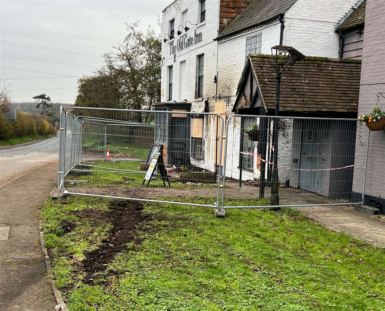 The scene of the crash at The Old Gate Inn, Canterbury. Picture: Barry Goodwin