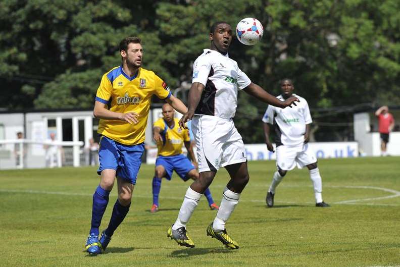 Nathan Elder in action for Dover against Kingstonian (Pic: Tony Flashman)