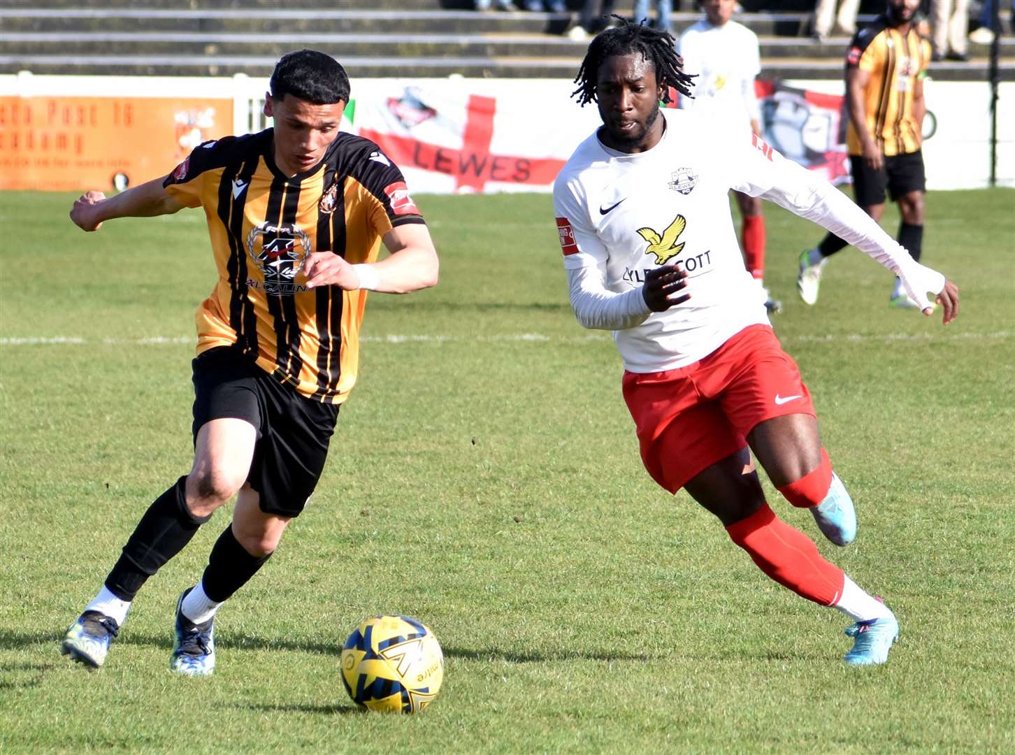 Playmaker Eddie Allsopp drives forward for Folkestone. Picture: Randolph File