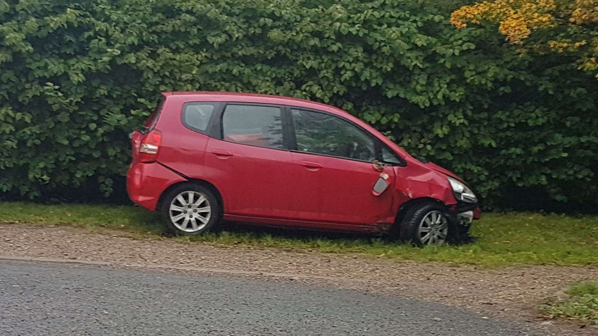 The car, abandoned in a quiet Eythorne street, has been severely damaged