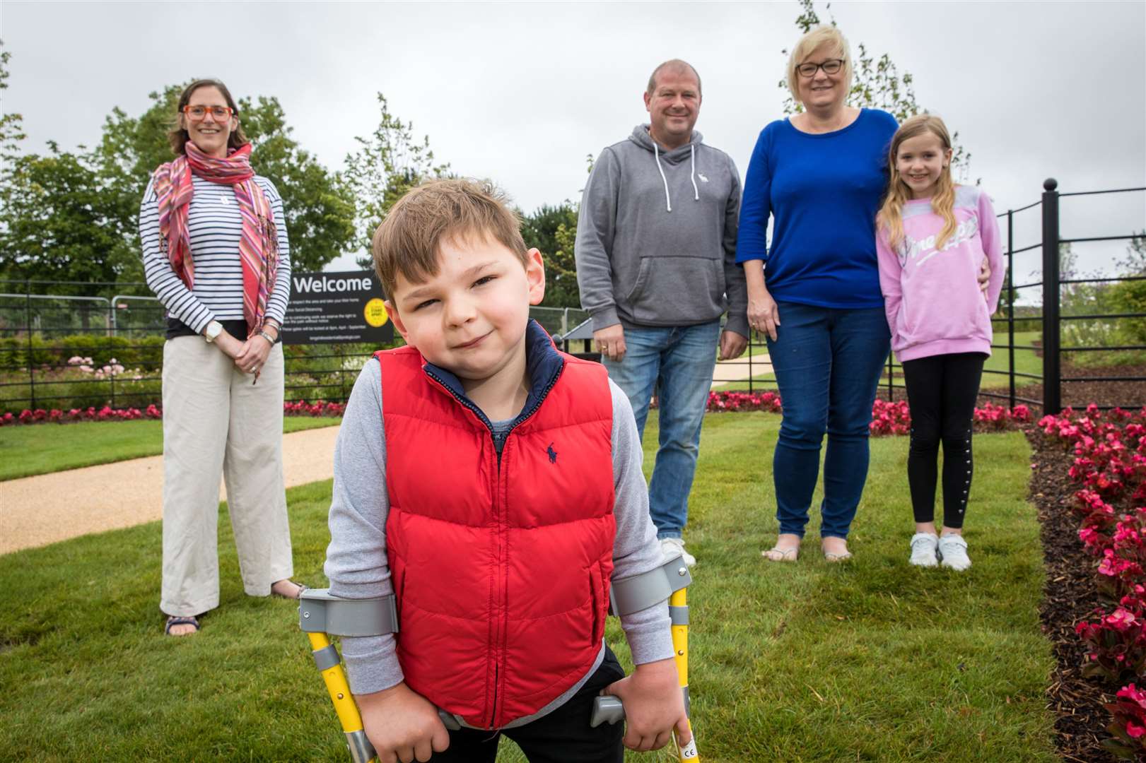 Tony Hudgell, 5, with Jane Harrison, mum Pauls, dad Mark and, and sister Lacey