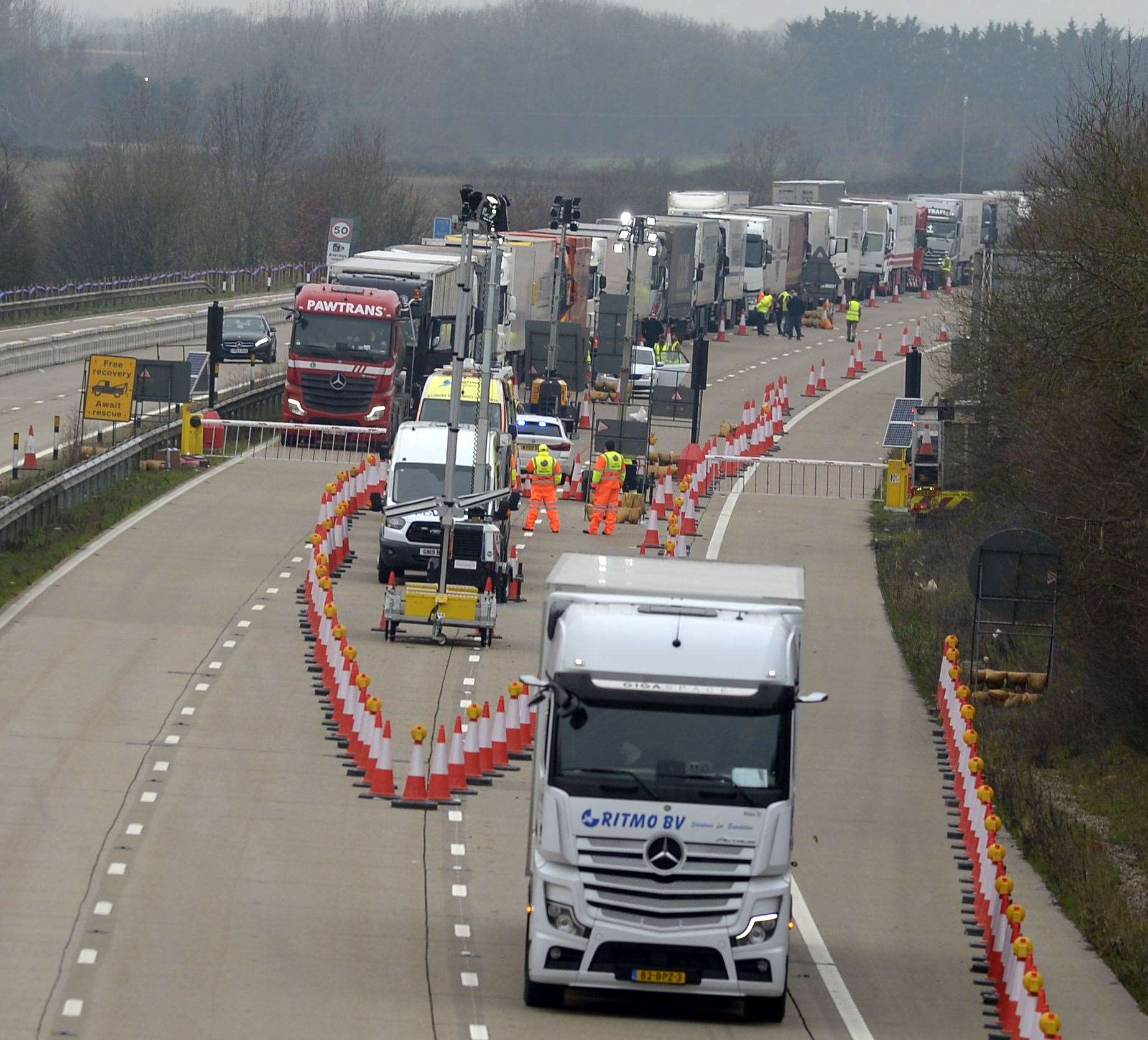 Operation Brock on the coast-bound M20 at Junction 9. Picture: Barry Goodwin