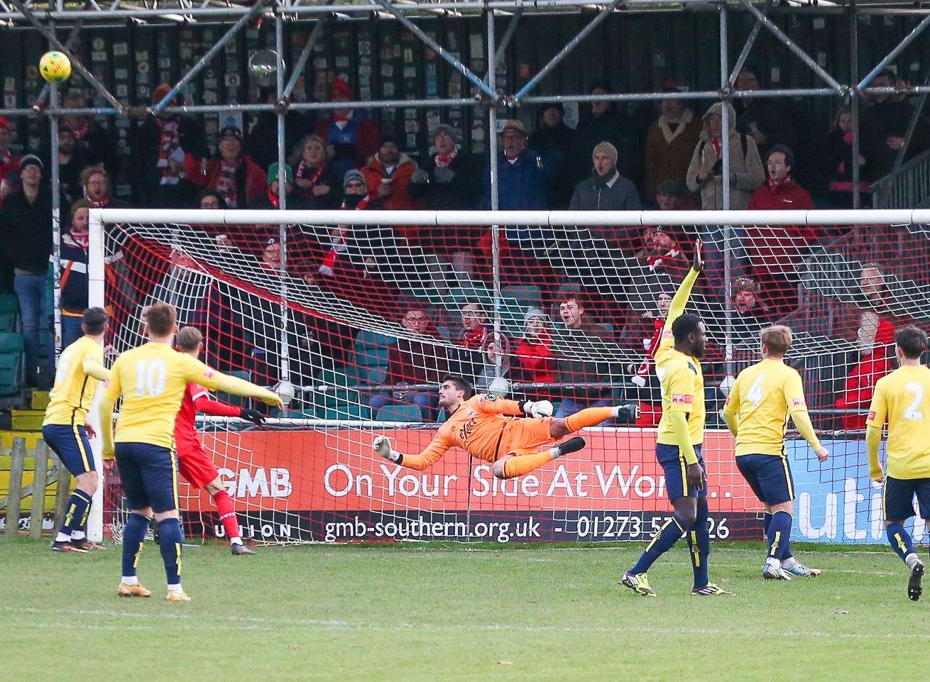 Whitstable keeper Dan Eason makes a fine save. Picture: Les Biggs