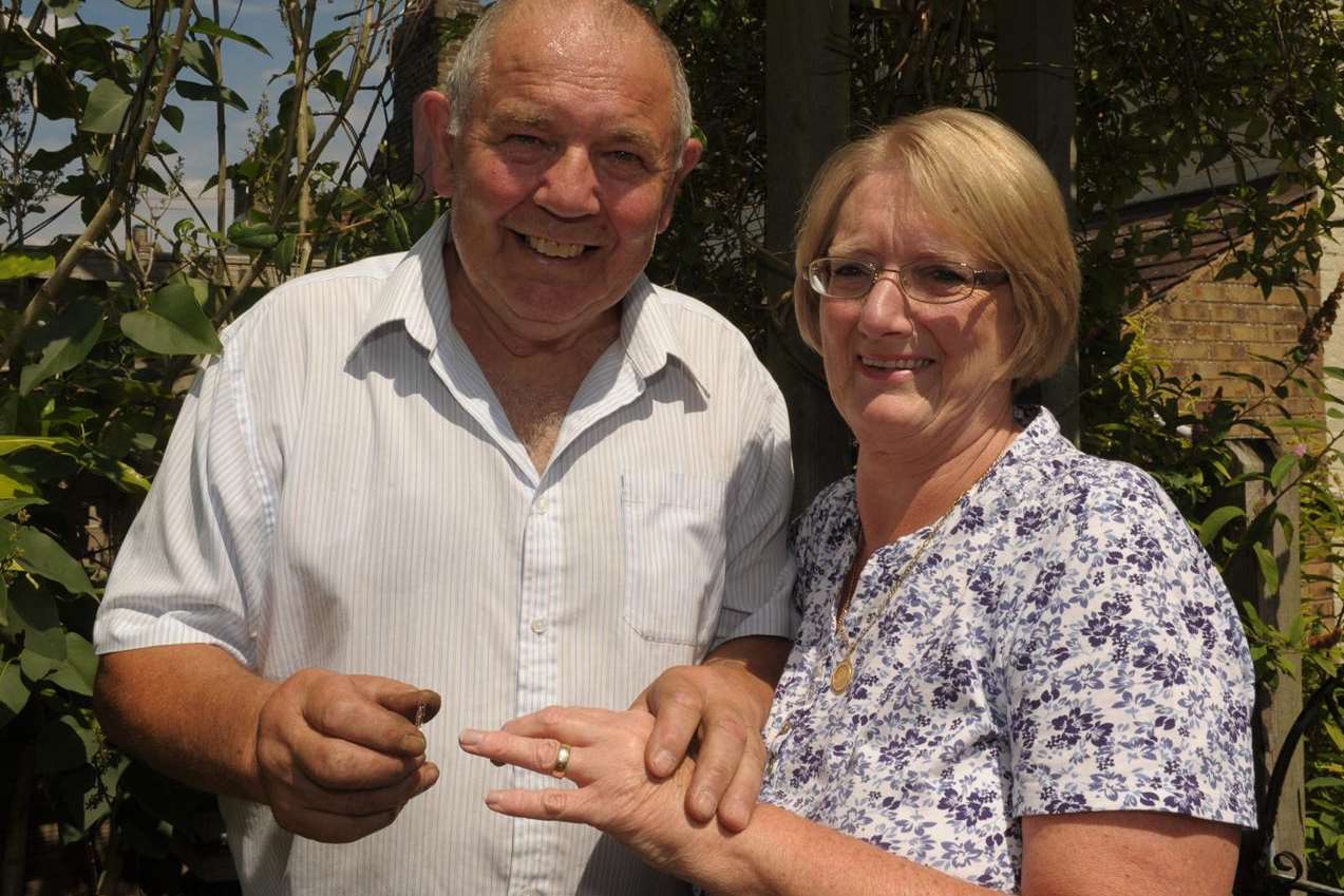 Benjamin Cook slips the engagement ring on to Jackie’s finger 38 years after it was lost