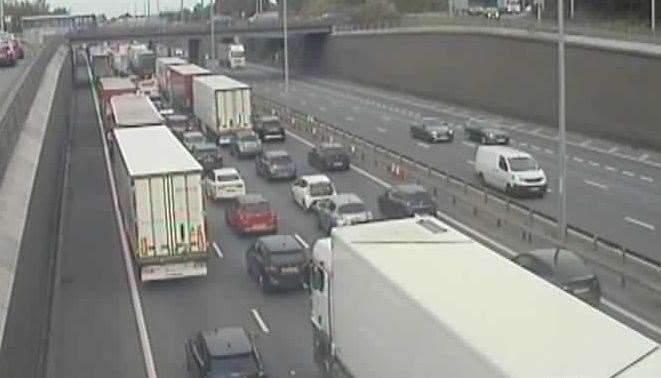 Queues are backing up on the M25 approaching the Dartford Crossing due to reports of a broken-down vehicle. Picture: National Highways