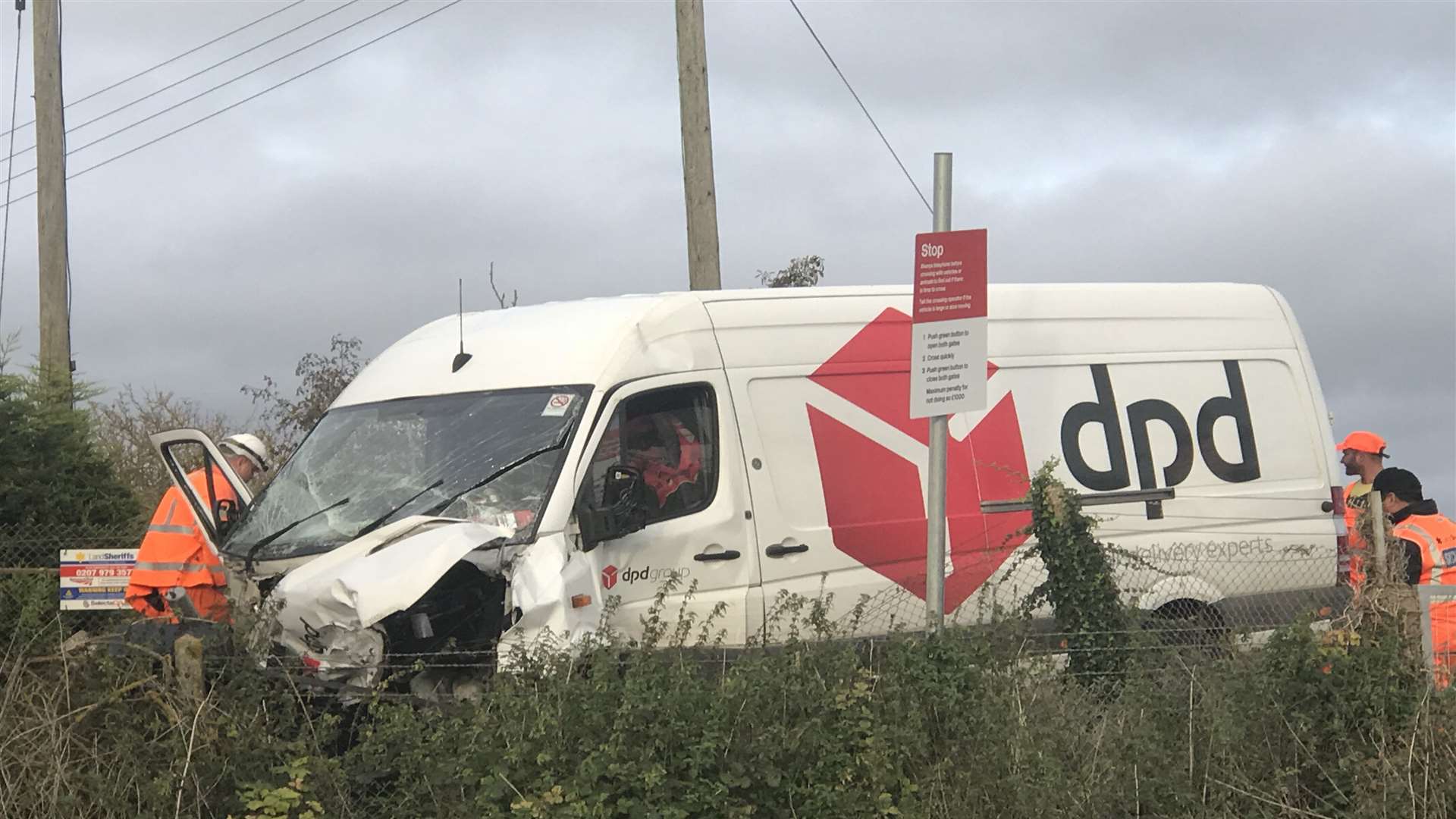 The front of the van's bonnet was torn off