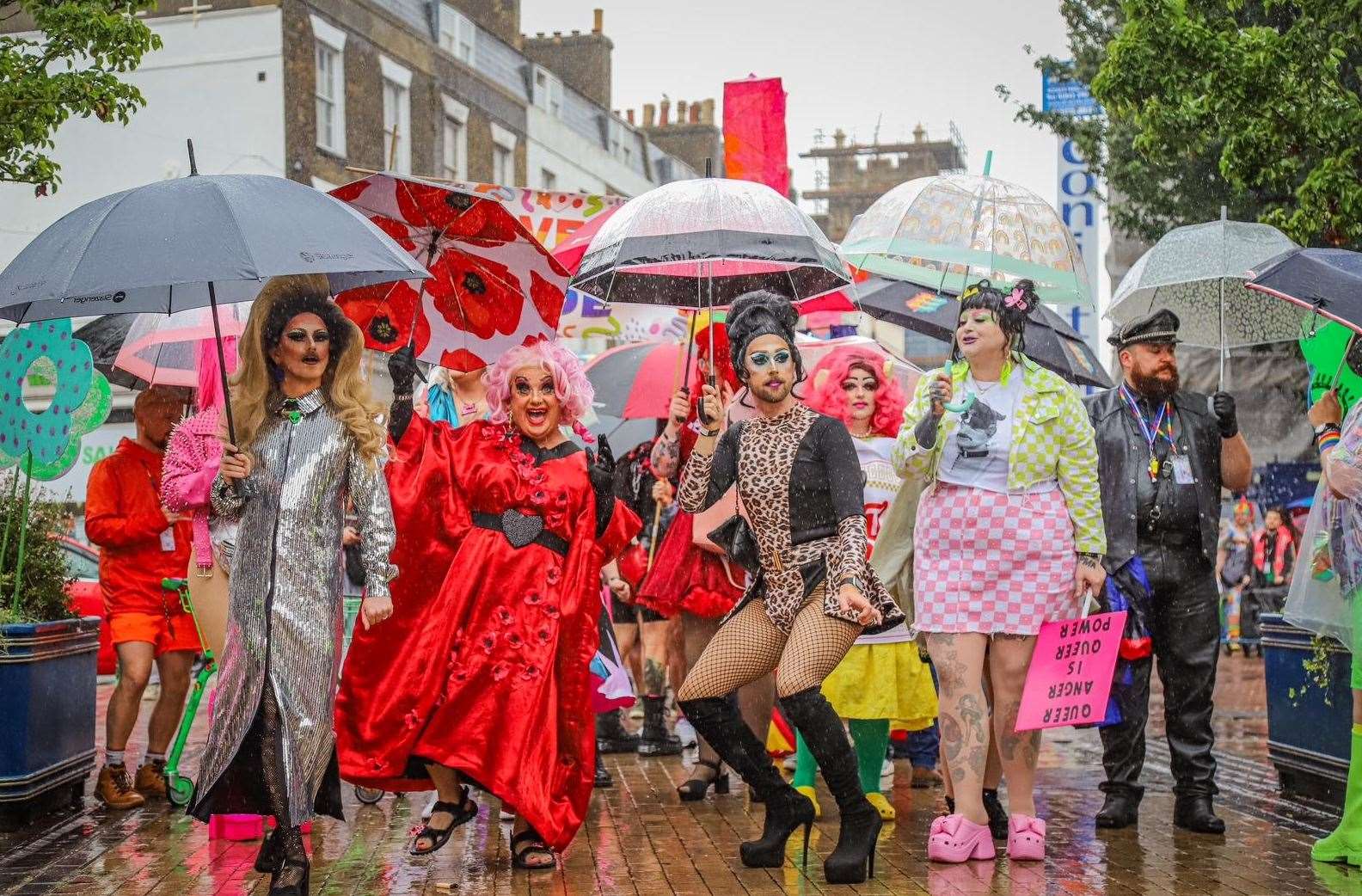 Left to right, The Diety, Poppy Love, Miss Di-Vour and Emma Panda sporting fabulous outfits at the Dover Pride March 2024. Picture: John Doughty Photography