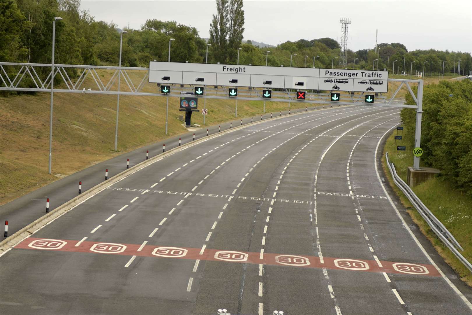 Empty lanes tell the story of reduced use of the popular cross-Channel service as a result of the pandemic