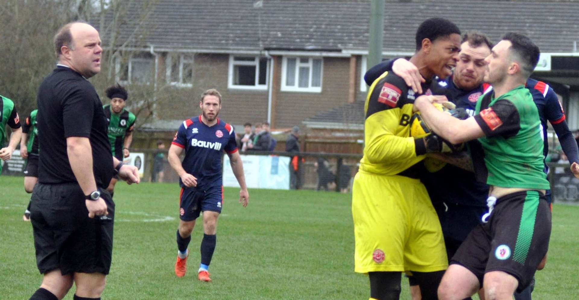 Chatham goalkeeper Nathan Harvey was sent off in their 1-0 win at Burgess Hill. Picture: Phillip Dennett