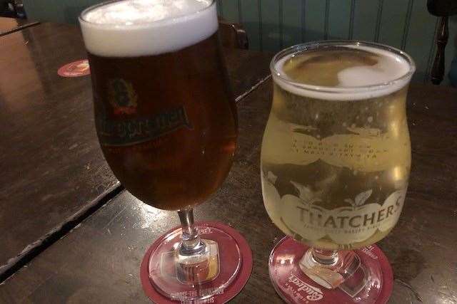 We agreed to try something different for our second pint and I went for a Staropramen, while the Apprentice was really adventurous with a Thatchers Cloudy Lemon cider