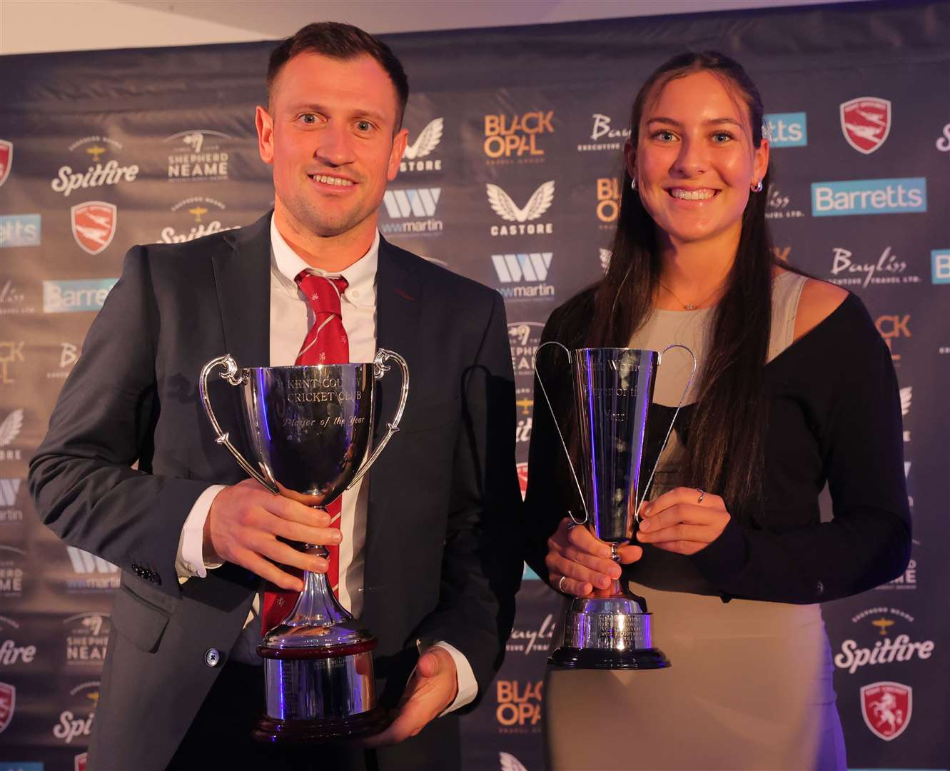 Harry Finch and Genevieve Jeer were the big winners at Kent's end-of-season awards dinner at The Spitfire Ground, Canterbury, on Wednesday evening. Picture: Kent Cricket