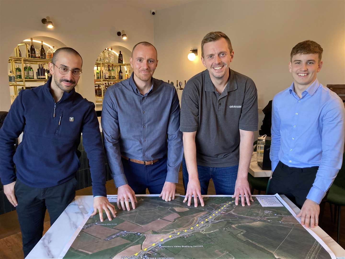 Meet the road team from National Highways and Grahams Construction at Oad Street Crafts Centre. From the left, Jilwan Rahmi (NH), Dan Cawthra, Jonathan Wright and Matt Barnett (NH)