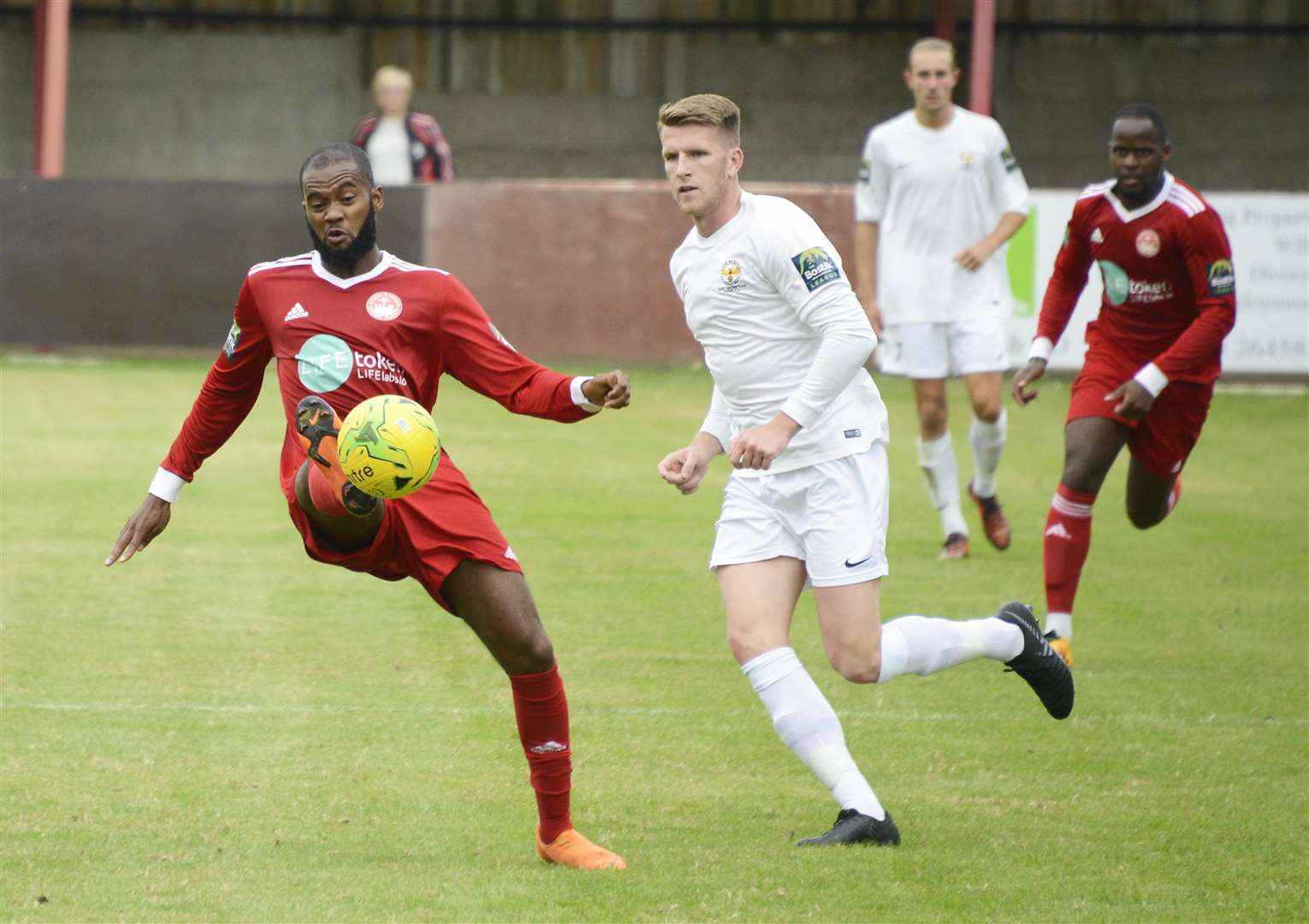 Hythe's Zak Ansah controls the ball against East Grinstead Picture: Paul Amos