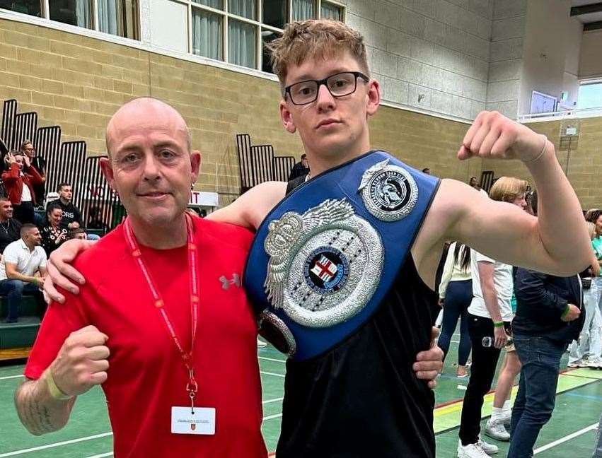 Teenage Leo's Lions ABC boxer Keaton Young with club coach Alvin Martin