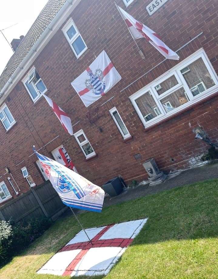 A patriotic display of England flags in Queenborough