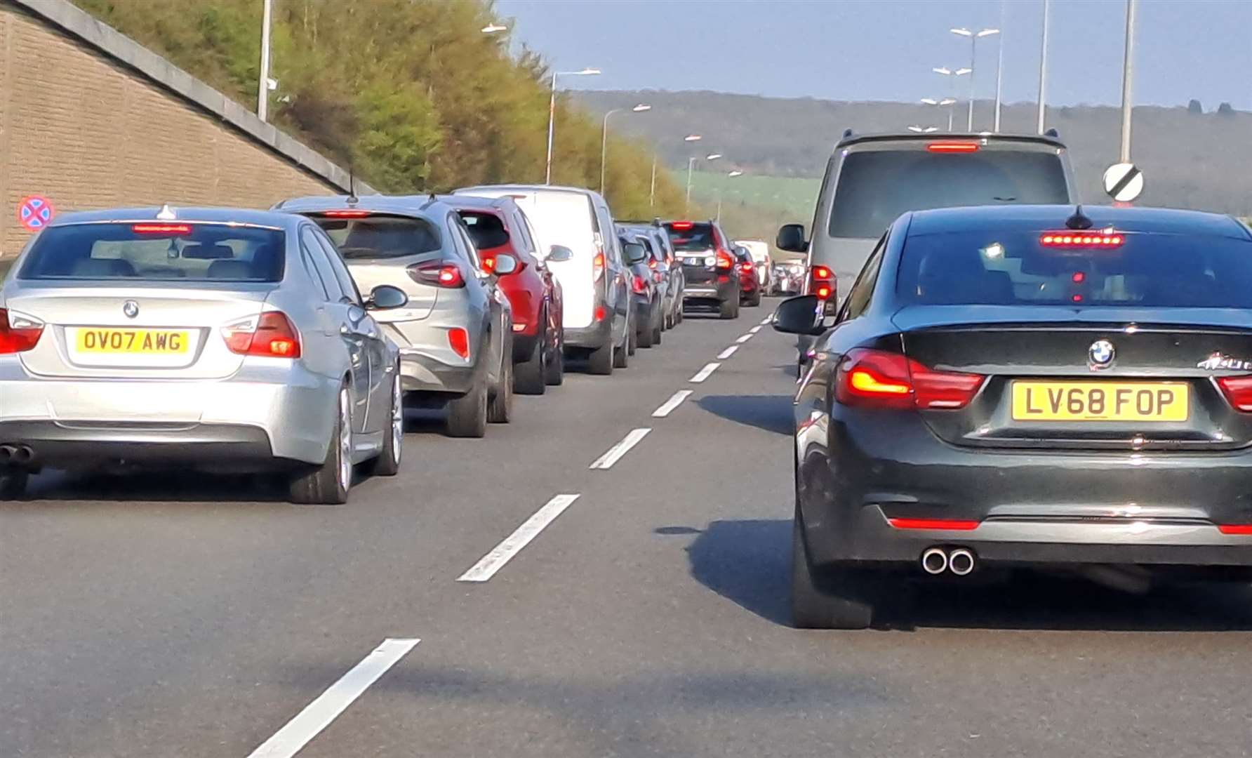 Traffic on the New Thanet Way during preparatory works for the Chestfield Tunnel repairs