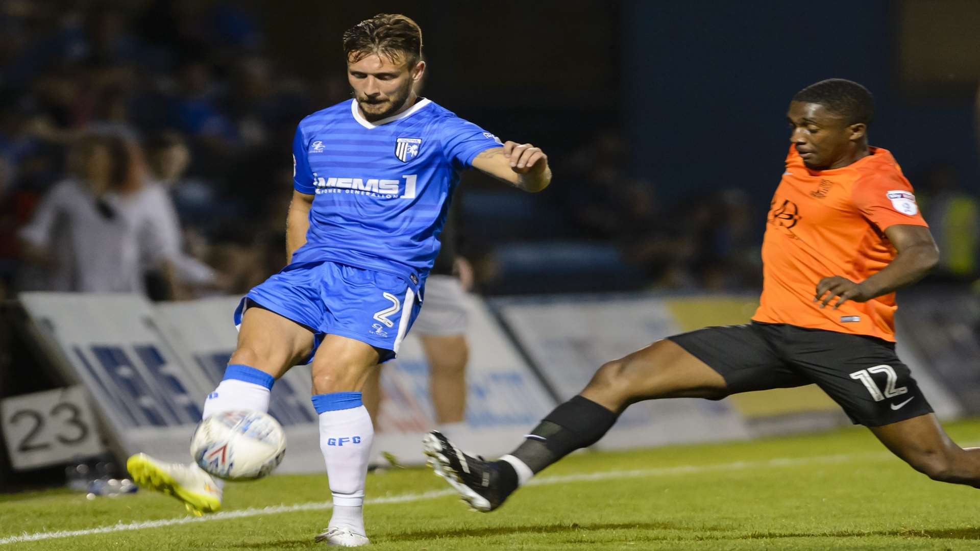 Luke O'Neill plays the ball forward against his former club. Picture: Andy Payton