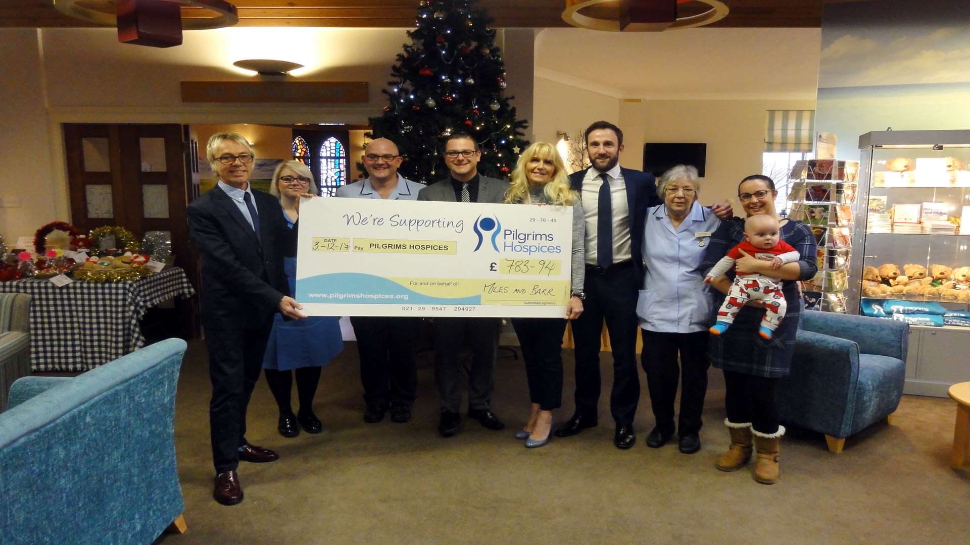 Miles & Barr cheque presentation to Pilgrims Hospices