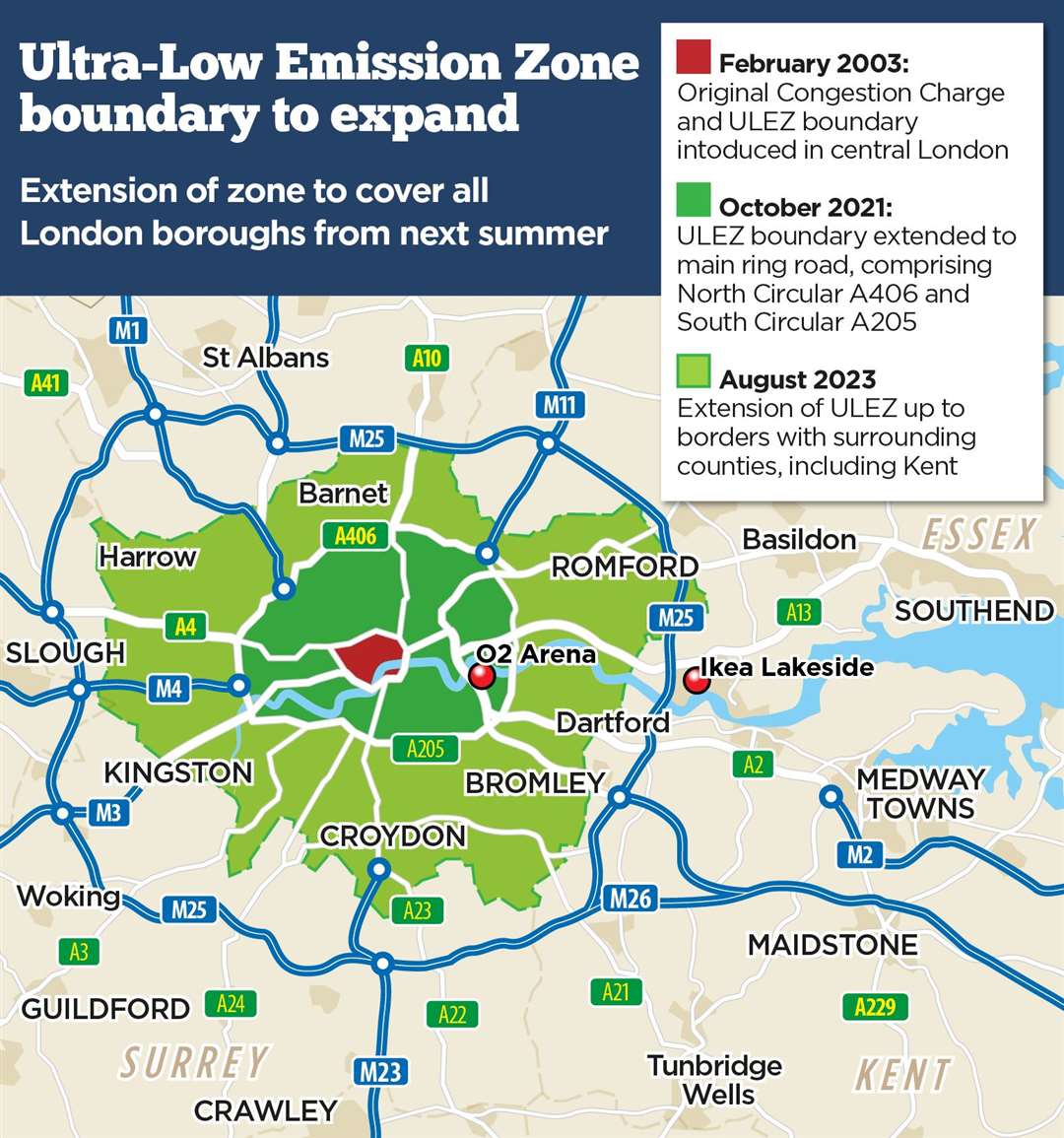 People with polluting cars in these areas will have to pay £12.50 a day