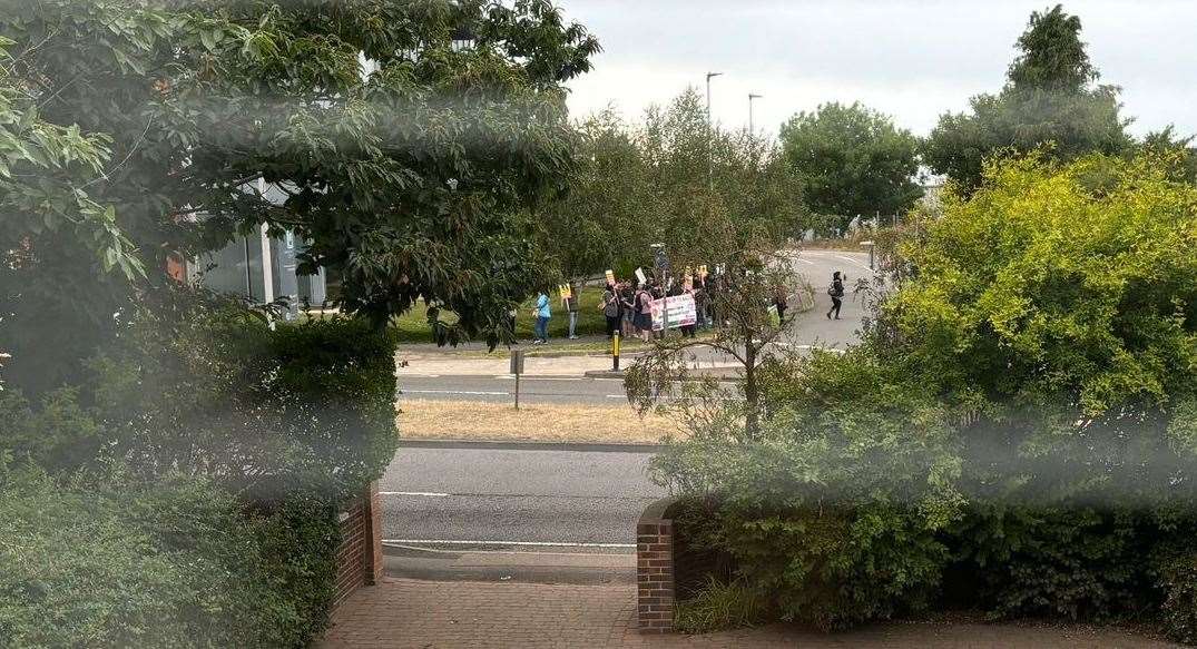 Protestors seen from outside one resident's home in Maidstone Road, Chatham