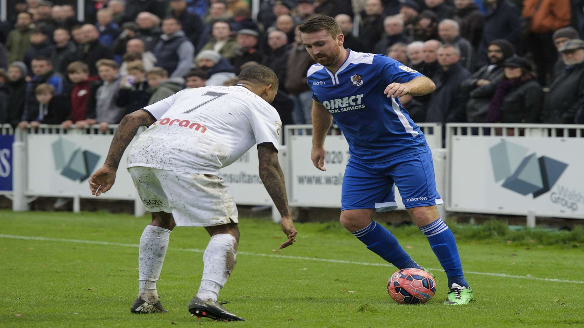 Peter Sweeney looks to go past Pierre Joseph-Dubois Picture: Andy Payton