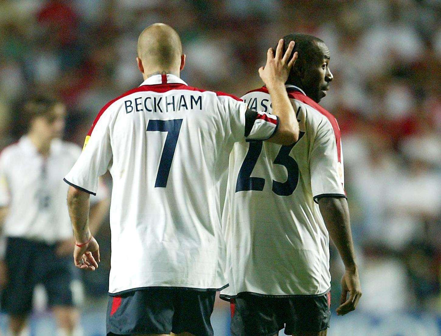 David Beckham consoles England team-mate Darius Vassell after their quarter-final shoot-out exit to Portugal in the 2004 Euros (Martin Rickett/PA)