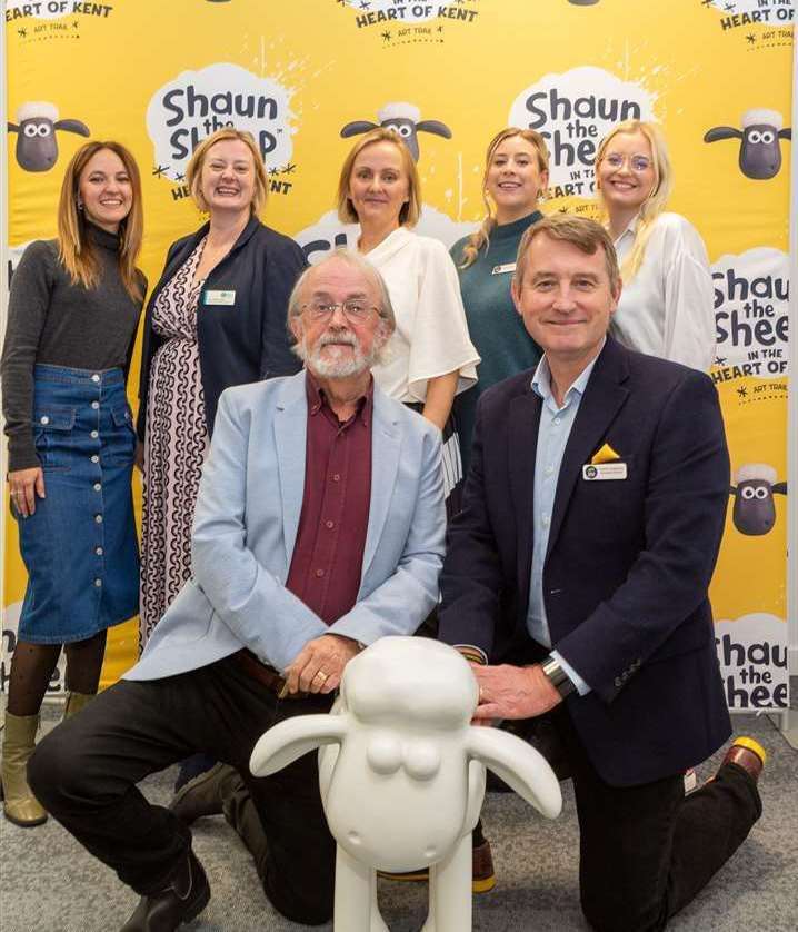 Organisers of the art trail with a Shaun sculpture