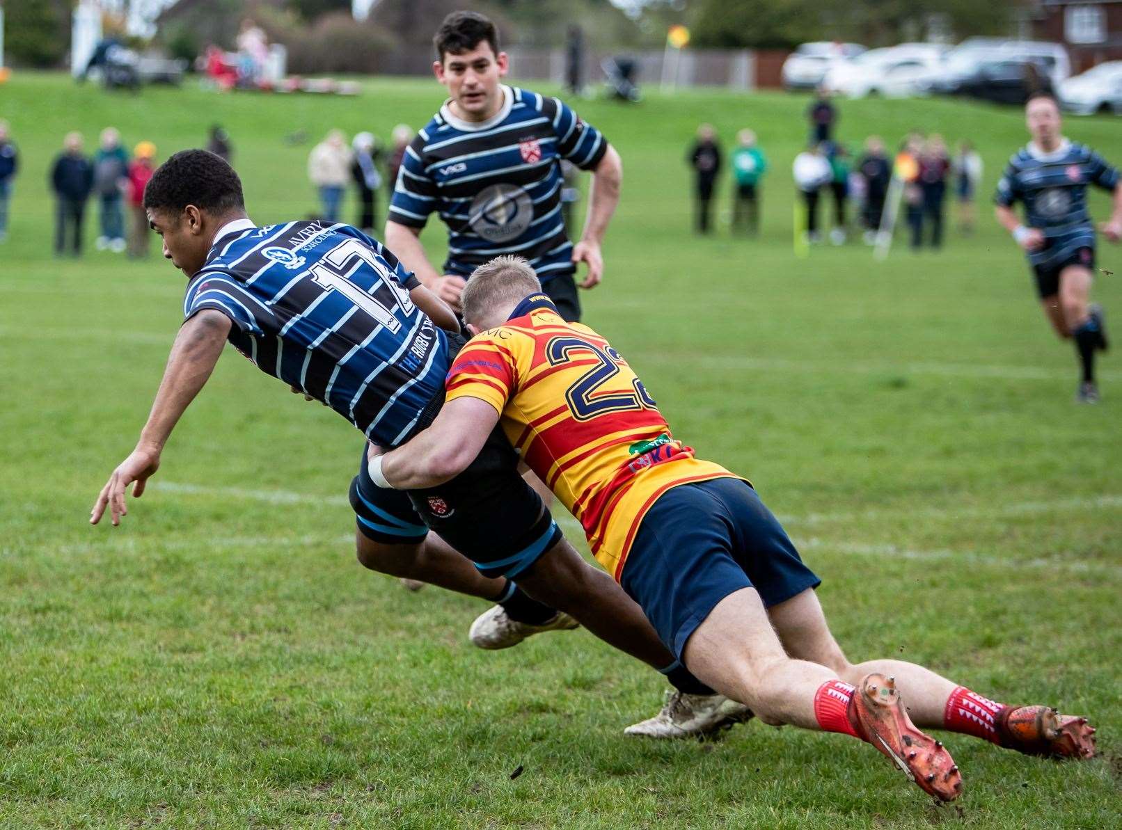 Mac Perry stops the Old Boys in their tracks. Picture: Jake Miles Sports Photography