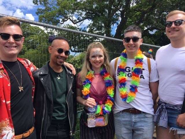 Lewis Longley (left) with his fiancee George and friends (12393910)