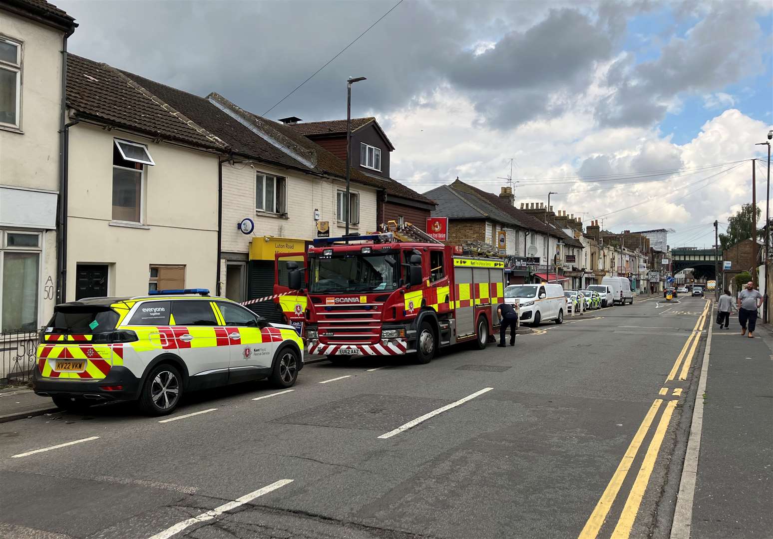 Fire crews on Luton Road after the blaze